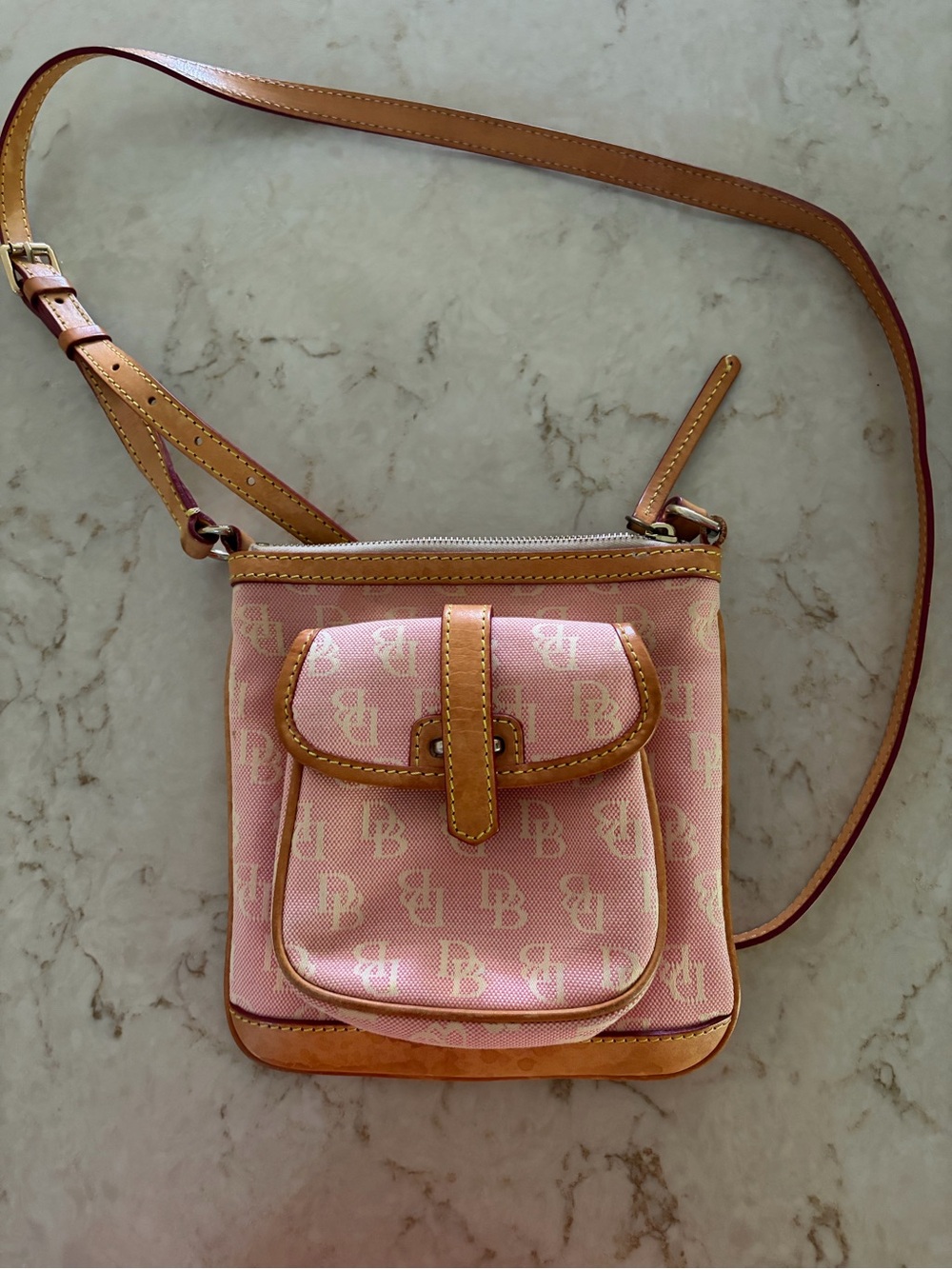 Dooney & Bourke Pink Monogram Crossbody with Tan Trim